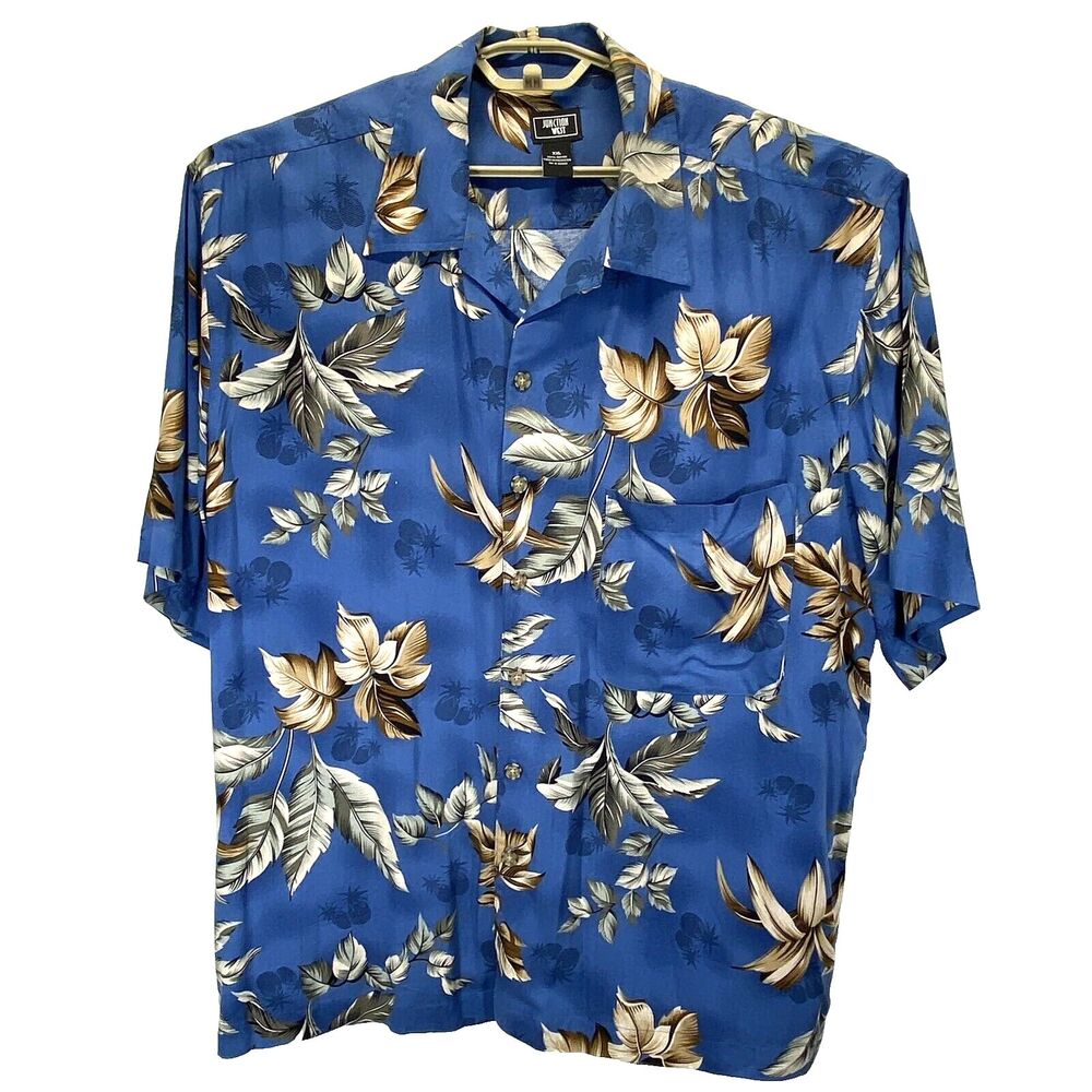 Junction West Men's Hawaiian Shirt Size XXL Short Sleeve 100% Rayon Blue Floral